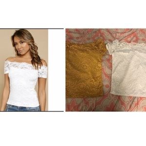 2 lace off shoulder tops bundle